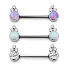 Unique Personalized ASTM F136 Titanium Opal Zircon Bezel Set Push Pin Threadless Nipple Ring